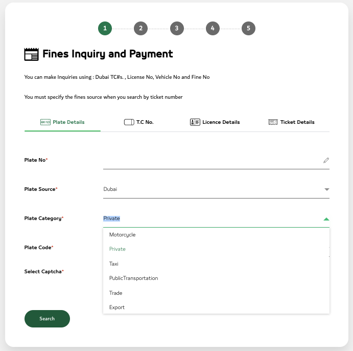 Traffic fine check by plate on Dubai Police website